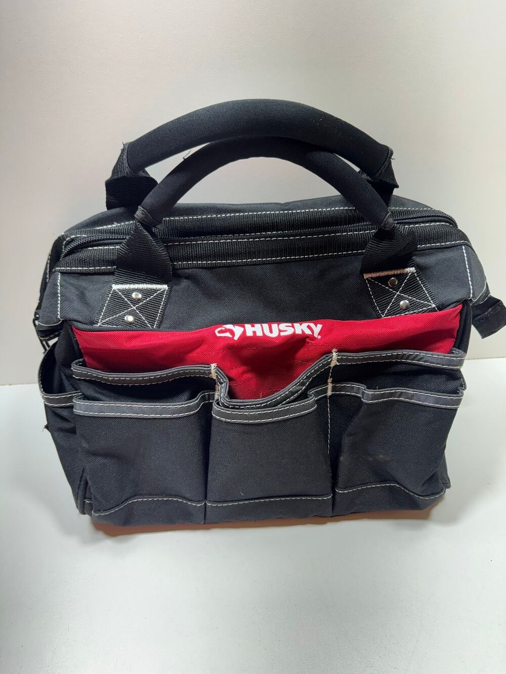 Husky Tool Bag Black Red Tool Bag Carry Case With Handle Zippered Closure 15X8